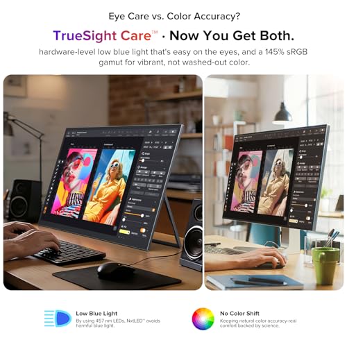 UPERFECT NxtLED™ Portable Monitor 18.5" 120Hz, Professional Eye-Care Screen | 145% sRGB Matte Travel Gaming Monitor for MacBook, Laptop, PC, Portable Second Screen with Kickstand, Bag, VESA - size: 18.5 inch