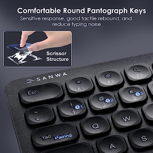SANWA Multi Device Bluetooth Keyboard with Touchpad, Rechargeable Keypad with Trackpad for Laptop Desktop Computer PC iPad/iPhone Tablet, Compatible with MacBook, Windows, Android, iOS, Black - style: Black