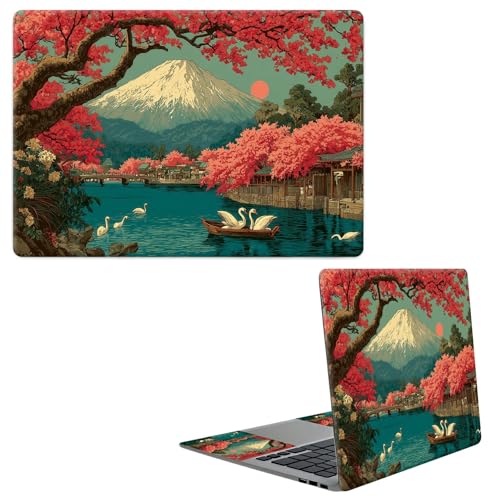 Laptop Skin Sticker Decal, Universal Protective Cover Fit 12 13 14 15.6 Inch Notebook, Reusable Water-Resistant Vinyl Decal w/ 2 Wrist Pads for Business Travel, Flowering Cherry Blossoms - color: Flowering Cherry Blossoms