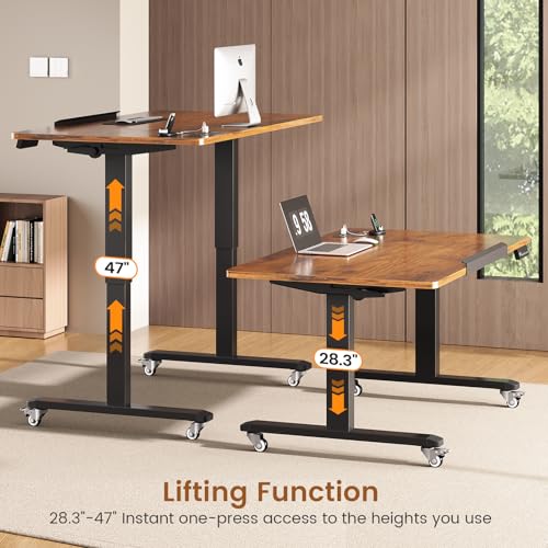 SEDETA 47 x 24 Inches Electric Standing Desk, 180° Tiltable Mobile Rising | Computer Desk Height Adjustable with Wheels for Drawing/Writing/Gaming/Study/Home Office/Small Space, Rustic Brown - color: Rustic Brown, size: 47 x 24 Inches