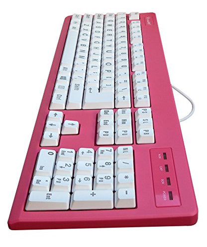 104-Key Large Print USB Wired 7ft, Spill-Resistant, Hot Pink and White, Durable Keyboard for Laptop, Mac, TV, and Computer (Pink) - color: Pink