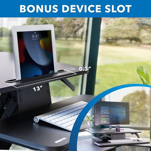 Mount-It! Standing Desk Converter, Compact 25" Sit Stand Desk Riser with Gas Spring Lift, Adjustable Height Desktop Riser for Laptop, Monitor, and Keyboard, Small Home Office Desk Converter - size: 25 " Width