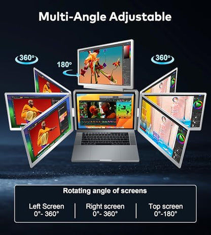 15.6" Laptop Screen Extender Monitor Portable, Quad Monitor, Just 1 Cable for 3 Screens, FHD 1080P IPS Laptop Extender Compatible with Wins/Mac for 13.6" ~ 17.3" Laptops