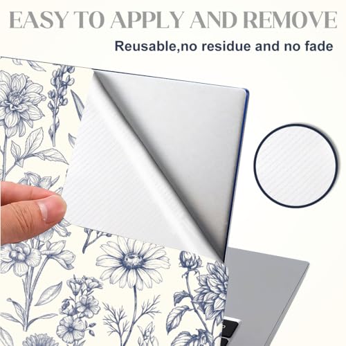 SUPERDANT 3pcs Blue Floral Laptop Skin Sticker Set 15.6x10.6 in Removable Notebook Decal Cover for 12-15.6 Inch Laptops and Multiple Device Decoration Blue Flowers Plants