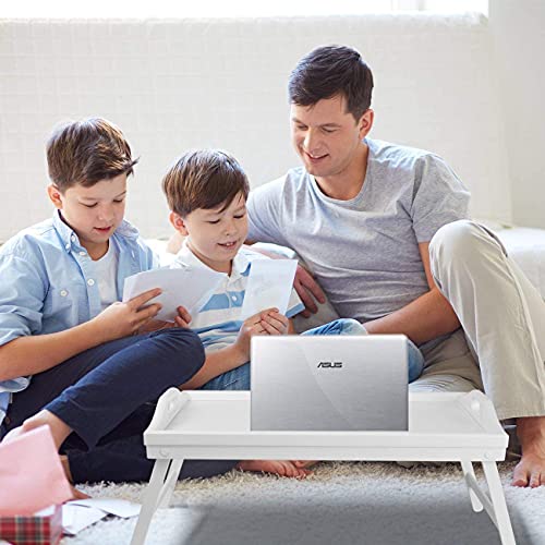 Bed Tray Table Bamboo Breakfast Food Tray with Folding Legs Kitchen Platters Serving Plate for Bed TV Table Desk Laptop Computer（White Large） - color: White-large