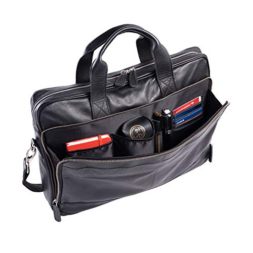 KomalC Leather briefcase 16 inch Laptop Messenger Bag for Men and Women Best Office Satchel Bag - color: Black