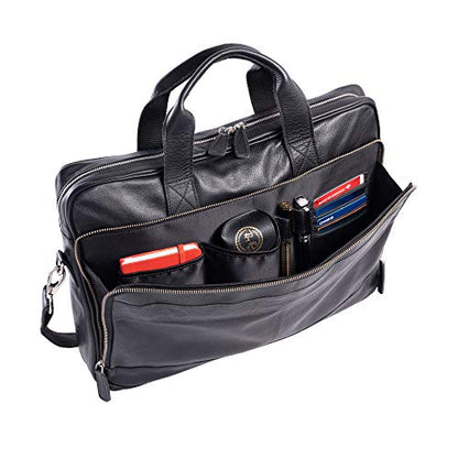 KomalC Leather briefcase 16 inch Laptop Messenger Bag for Men and Women Best Office Satchel Bag - color: Black