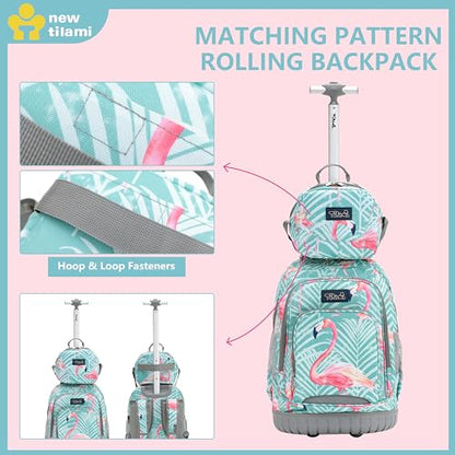 NEW TILAMI Rolling Backpack for Kids 18 Inch Wheeled Laptop Backpack Kids School Travel - color: Flamingo