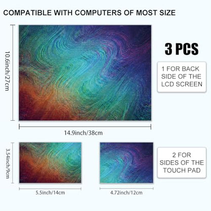 3Pcs Abstract Laptop Skin Sticker Psychedelic Colors Universal Removable Vinyl Stickers Fits for 12.1 13 14 15.6 16 Inch Waterproof Notebook Decal Cover Gift - color: blue