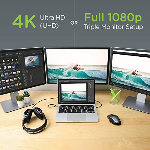 IOGEAR USB-C Triple Display Dock Station - 4K 60Hz - 2 HDMI - 1 DisplayPort - 4 USB 3.0 - Ethernet - 3.5mm Audio - USB-C 100W PD - MacBook Pro/Air Thunderbolt 3 - Type C Laptop - GUD3C4K3