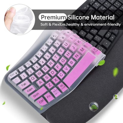 Large Print Keyboard Cover Skin for Logitech Wave Keys MK670 Combo Keyboard Skin, Logitech Wave Keys Wireless Ergonomic Keyboard Cover Protector Skin Accessories, Ombre Purple - color: Ombre Purple-Large