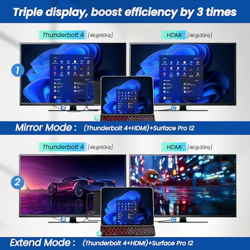 Surface Pro 12 Docking Station Hub, Surface Pro 12 Accessories with 4K HDMI, USB-C Thunerbolt 4 (4K60Hz Video+Data+100W PD), 3.5mm Audio, SD/TF, 2*USB 3.0 Hub for Microsoft Surface Pro 12 inch 2025 - color: Black