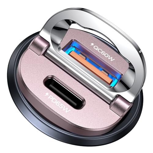125W USB C Car Charger, USB C Car Charger Adapter Fast Charging | [Mini & Metal][PD65W & QC60W] Dual Port Type C Car Cigarette Lighter USB Charger for iPhone 16 15 14 Pro Max S25 MacBook-Pink - color: Pink