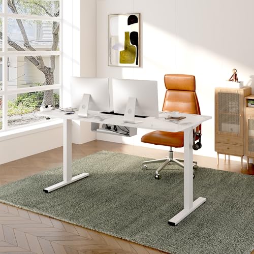 FLEXISPOT EN2 48"x30" Whole-Piece Standing Desk with Power Strip, White | Whole-Piece Desktop, Easy-Access Clamp Power Strip, Organized Cable Management, Modern Home Office Setup - color: White Top + White Frame, size: 48x30"