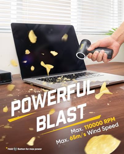 Fanttik B10 Pro Electric Air Duster (Grey) | 110,000RPM Brushless Motor, One-Tap Booster, 3-Speed Adjustable Control for PC, Keyboard & Electronics - color: Grey