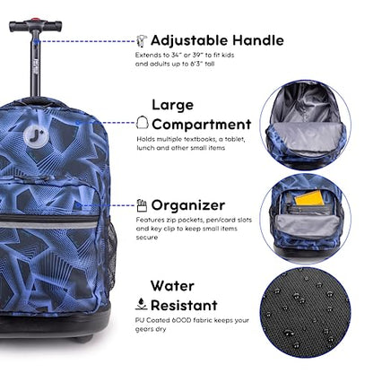 J World Sunrise Kids Rolling Backpack with Wheels for Girls Boys, Roller Bookbag for School, 18 x 13 x 9 Inches, Disco - color: Disco