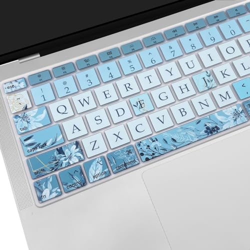 Silicone Keyboard Cover for MacBook Air 13 inch 2021 2020 Model A2179 A2337 M1 Chip, Gray Blue Flowers - color: Gray Blue Flowers
