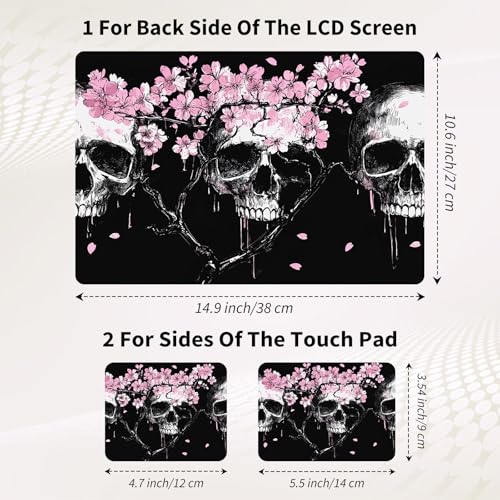 15.6 Inch Laptop Skin Sticker, Reusable Vinyl Cover Protector with 2 Wrist Pad Skins, Removable Waterproof Scratch-Resistant for 12-15.6 Inch Laptop Notebook,Cherry Blossom Flowers Skulls - color: Cherry Blossom Flowers Skulls