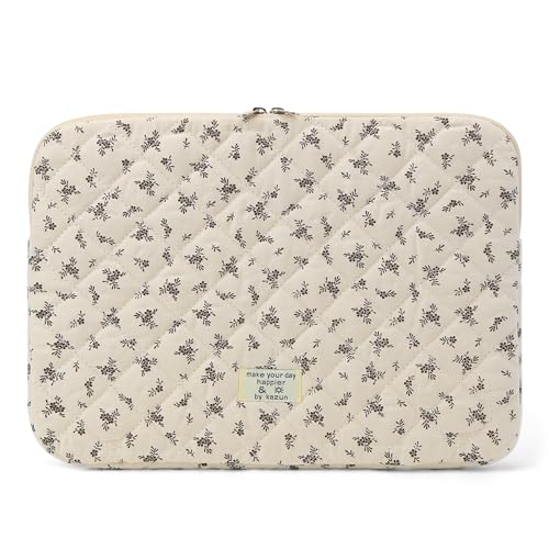 Puffy Laptop Sleeve 13-15.6 Inch Cute Quilted Laptop Protective Case Padded Floral Computer Sleeve for MacBook (A-Black, 15 Inch) - color: Coffee Floral, size: 15.6 Inch