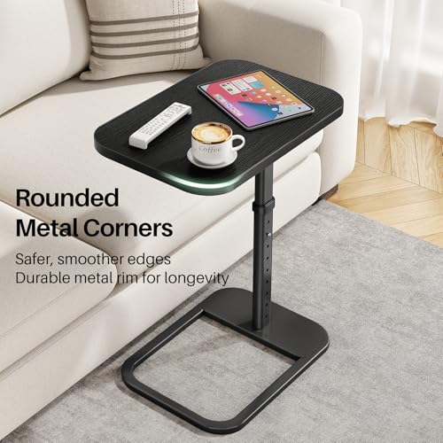 Kitstorack Upgraded TV Tray Table with Panel Lock, Adjustable Height & 90° Flip-Over Design, Sofa Arm End Side Table for Eating, Dinner, Snack, Laptop, Couch, Bed, Chair or Small Spaces, Black - color: Black, style: Auto-locking