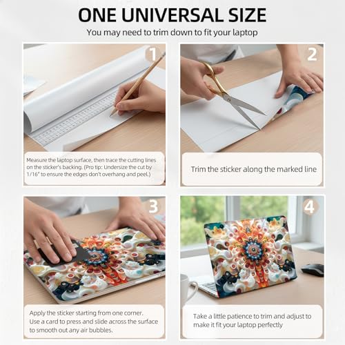 Psychedelic Fractal Kaleidoscope Universal Laptop Skin Sticker 3PCS, Protective Decal Trim-to-Fit 11.6" 13.3" 14" 15.6" Laptop Vinyl Cover, Removable Anti-Scratch Computer Decal Protector - color: Psychedelic Fractal Kaleidoscope