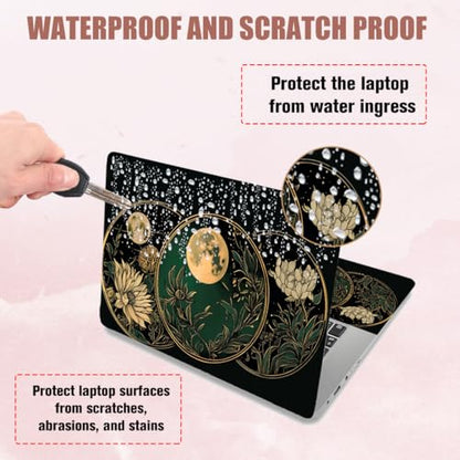 PLIGREAT Vintage Flowers Laptop Decal Sticker Skin Cover, Moon Laptop Sticker Skins Decal Fits 12" 13" 13.3" 14" 15" Laptops Universal Removable Vinyl Notebook Art Protector Netbook PC Cover Decal