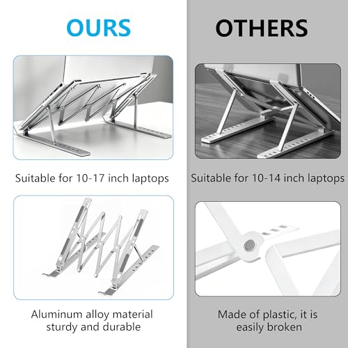 Laptop Stand for Desk, Adjustable 7-Level Aluminum Riser, Ergonomic Notebook Holder, Portable Foldable Laptop Stands Travel for 10-17” Laptops, MacBook, Notebook (Silver) - color: Silver