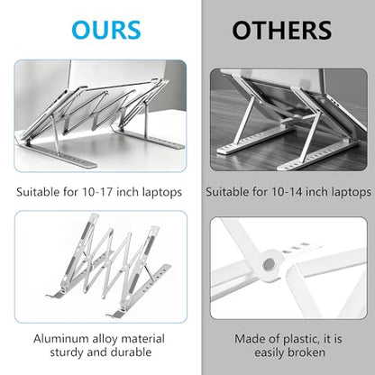 Laptop Stand for Desk, Adjustable 7-Level Aluminum Riser, Ergonomic Notebook Holder, Portable Foldable Laptop Stands Travel for 10-17” Laptops, MacBook, Notebook (Silver) - color: Silver