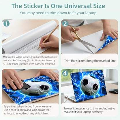 Universal Laptop Skin Decal, 3-Piece Vinyl Protector for 12 13 14 15.6" Notebook, Waterproof Anti-Scratch, Easy Trim & Bubble-Free Finish, Soccer Ball on Blue Lightning - color: Soccer Ball on Blue Lightning