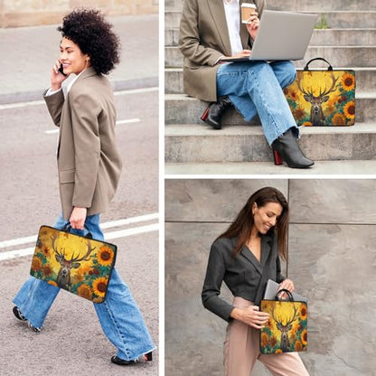 Laptop Bag,14 15 15.6 inch Laptop Case Sleeve,Computer Sleeve with Handle for Women Men,Carrying Case for MacBook,Dell,Lenovo,Notebook Computer,Cartoon Deer Sunflower - color: Cartoon Deer Sunflower