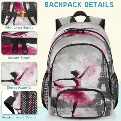 Paris Eiffel Tower Laptop Backpack for Women Men, 18.3 Inch Travel Work Backpacks, Pink Waterproof Computer Casual Daypack Nurse Teacher Bags - color: Multicolor 17