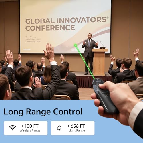 Presentation Clicker with Case Storage Wireless Presenter Remote USB Type C Rechargeable Green Laser Pointer PowerPoint Clickers for Computer Mac Project PPT Slideshow Google Slide Advancer - style: Green Laser