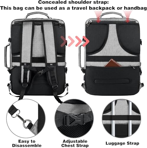 VECKUSON 50L Carry-On Backpack, TSA Approved for Flights, Extra Large Gaming & Travel Laptop Bag with USB Charger, 3 Packing Cubes, RFID Anti-Theft, Heavy Duty Weekender for Men & Women - color: Grey