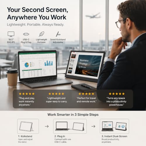 18.5 Inch Large Portable Monitor for Laptop, 120Hz 1080P FHD IPS Portable Travel Second Screen Display for/Phone/Xbox PS4/5, 100% sRGB, Dual Speakers, VESA & Storage Bag - size: 18.5