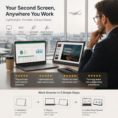 18.5 Inch Large Portable Monitor for Laptop, 120Hz 1080P FHD IPS Portable Travel Second Screen Display for/Phone/Xbox PS4/5, 100% sRGB, Dual Speakers, VESA & Storage Bag - size: 18.5