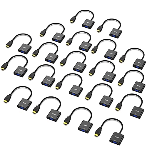 BENFEI HDMI to VGA, 20 Pack, Gold-Plated HDMI to VGA Adapter (Male to Female) for Computer, Desktop, Laptop, PC, Monitor, Projector, HDTV, Chromebook, Raspberry Pi, Roku, Xbox and More - Black - style: 20 Pack