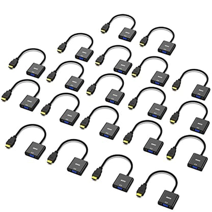BENFEI HDMI to VGA, 20 Pack, Gold-Plated HDMI to VGA Adapter (Male to Female) for Computer, Desktop, Laptop, PC, Monitor, Projector, HDTV, Chromebook, Raspberry Pi, Roku, Xbox and More - Black - style: 20 Pack