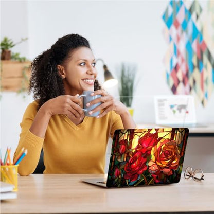 Universal Laptop Skin, DIY Cut-to-Fit Vinyl Cover Compatible with HP, Dell, Lenovo, Mac (13.3" to 15.6"), Anti-Scratch, No Residue & Bubble-Free Protective Decal Sticker, Stained Glass Red Rose - color: Stained Glass Red Rose