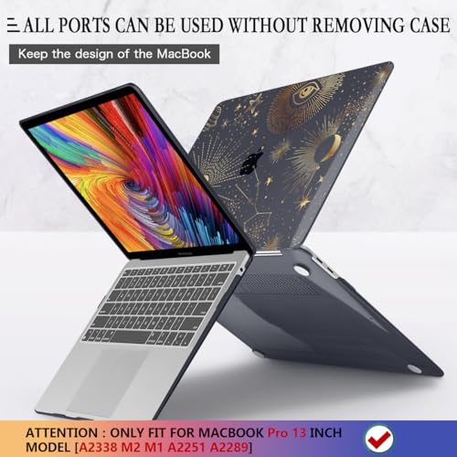 CISSOOK Case for MacBook Pro 13 Inch 2025-2020 Release Model M2 Chip A2338 M1 A2251 A2289, Black Style Hard Cover with Keyboard Cover for M2 MacBook Pro 13 with Touch Bar，Moon Star - color: Pro13inch-Moon Star