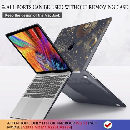 CISSOOK Case for MacBook Pro 13 Inch 2025-2020 Release Model M2 Chip A2338 M1 A2251 A2289, Black Style Hard Cover with Keyboard Cover for M2 MacBook Pro 13 with Touch Bar，Moon Star - color: Pro13inch-Moon Star