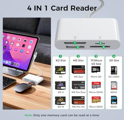 Memory Stick Pro Duo Adapter USB C/Lightning, 4 in 2 SD/MicroSD/MS/xD Card Reader for Sony Cybershot SD Card, Memory Stick Pro Duo Reader for iPhone17/16/14/Macbook/iPad/PC/Laptop/Windows/Linux
