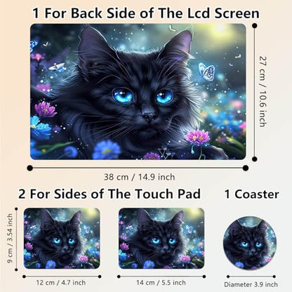 Laptop Skin Sticker Decal 15.6 Inch,12 13 13.3 14 15 15.6 in Laptop Netbook Skins for Notebook,Art Decal Removable Waterproof Scratch Resistant,Universal Vinyl Cover,Black Cat Flower - color: Black Cat Flower
