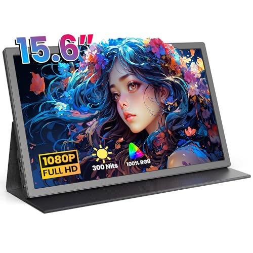 FANGOR 15.6 Inch Portable Monitor, FHD 1080P Monitor for Laptop, HDR IPS Computer Gaming Display, USB-C HDMI Screen Extender with Smart Cover for PC Laptop Phone Mac Xbox PS4/5 Switch, Dual Speaker