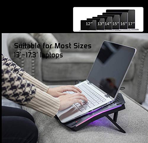 LETUSTO RGB Laptop Cooling Pad, Portable Laptop Cooler Stand for up to 17’’ Notebooks, 2 Fans with 17dBA and 2 USB Ports