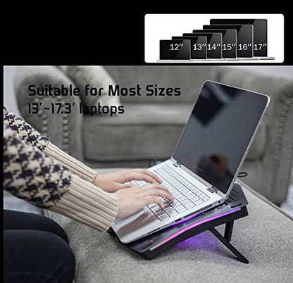 LETUSTO RGB Laptop Cooling Pad, Portable Laptop Cooler Stand for up to 17’’ Notebooks, 2 Fans with 17dBA and 2 USB Ports