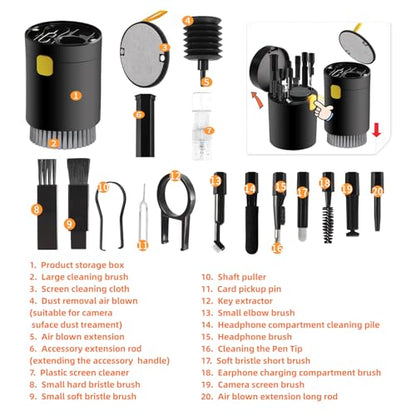20-in-1 Laptop Phone Screen Earbud Cleaning Kit, Keyboard Cleaner Kit | Keyboard Cleaning Kit with Electronic Cleaning Brush Spray for Airpods Pro,iPad,iPhone Pro,Camera,Computer Cleaning (Black) - color: Black