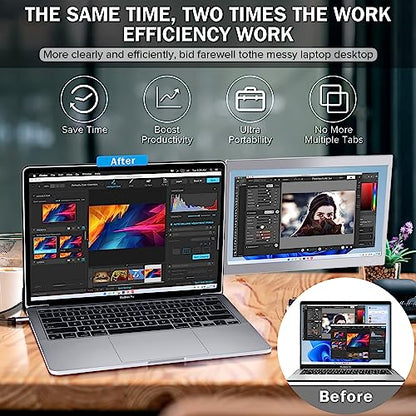 P1M 14'' Portable Monitor for Laptop Screen Extender for 16.2'' MacBook, Designed for MacBook Screen Extender FHD 1080P IPS Display Plug and Play - style: Dual-16.2mac