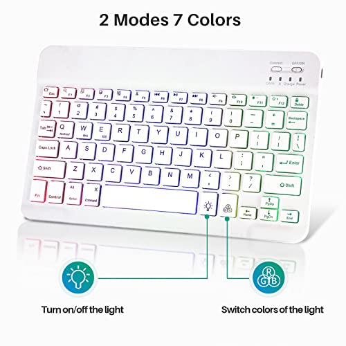Bluetooth Keyboard and Mouse Combo for iPad - Rechargeable Wireless Keyboard & Mouse with 7-Color Backlit Compatible with iPad 9th/8th Gen, iPad Pro/Air/Mini, iPhone14/13/12 Pro, White - color: white