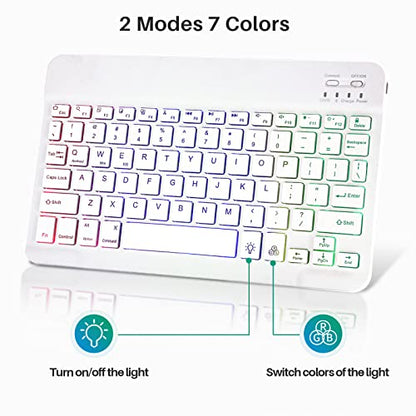 Bluetooth Keyboard and Mouse Combo for iPad - Rechargeable Wireless Keyboard & Mouse with 7-Color Backlit Compatible with iPad 9th/8th Gen, iPad Pro/Air/Mini, iPhone14/13/12 Pro, White - color: white