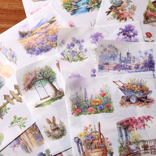 Scrapbook Stickers 50 Sheets Seasonal Landscape Sticker 400 Pre-Cut Washi Stickers Scrapbooking Supplies Collage Decorative DIY Arts Craft Making - color: Purple